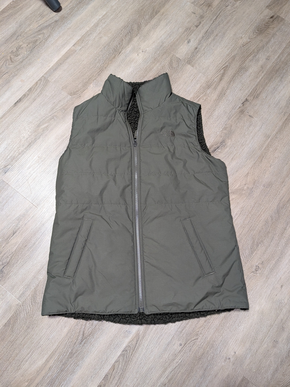 The North Face Olive Green Reversible Sherpa Vest - Women's - Sz L/XL